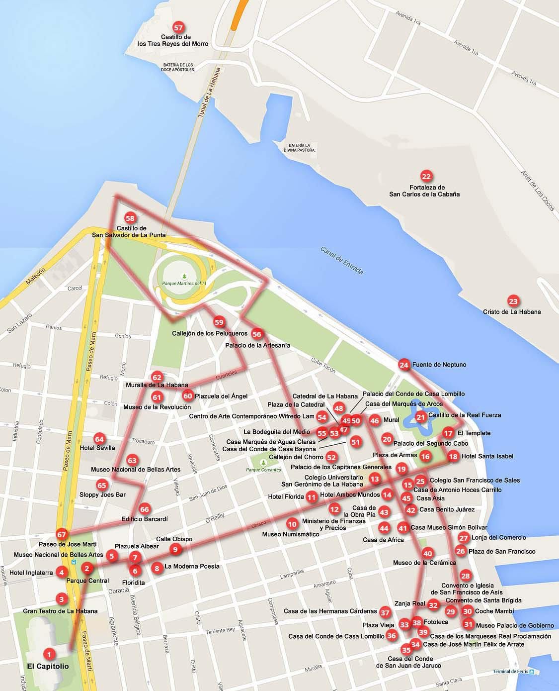 curta mapa de Havana